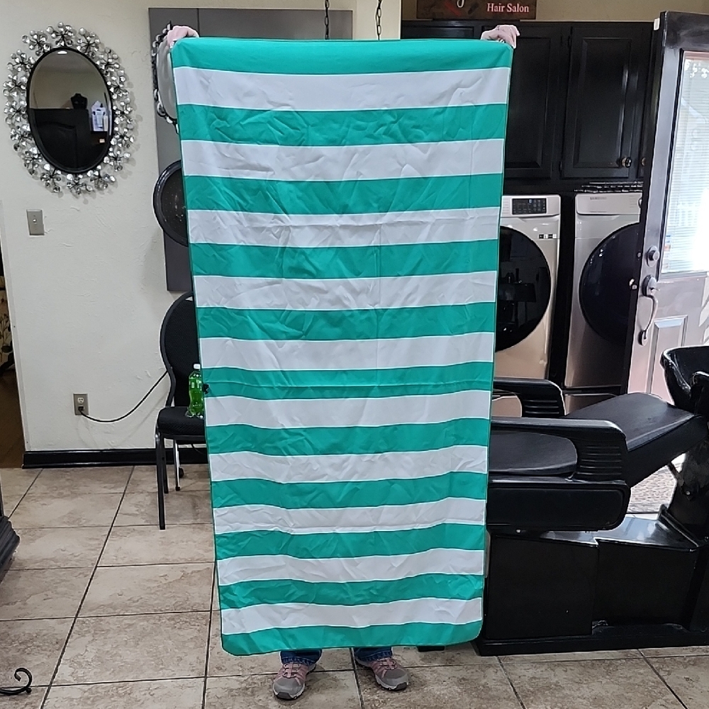 YOUR CHOICE GREEN and WHITE STRIPED BEACH TOWEL